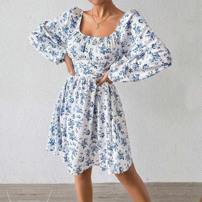 Damen Sommerkleid Floralmuster Langer Ärmel Eveloria