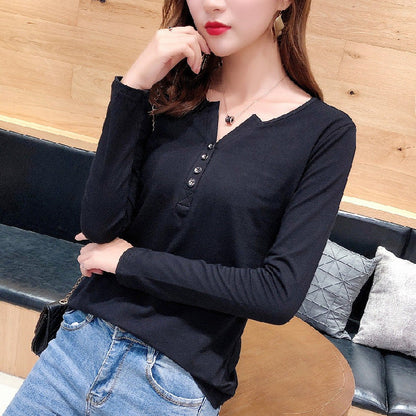 Damen Langarmshirt Knopfleiste Femme-Style