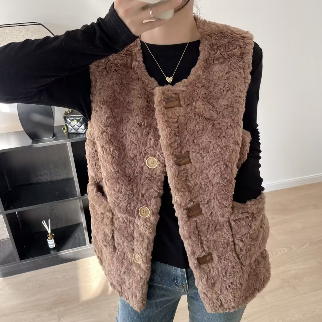 Damen Teddy-Weste Große Taschen Bequem Eveloria