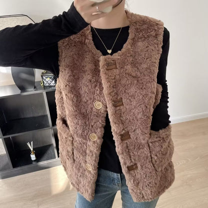 Damen Teddy-Weste Große Taschen Bequem Eveloria