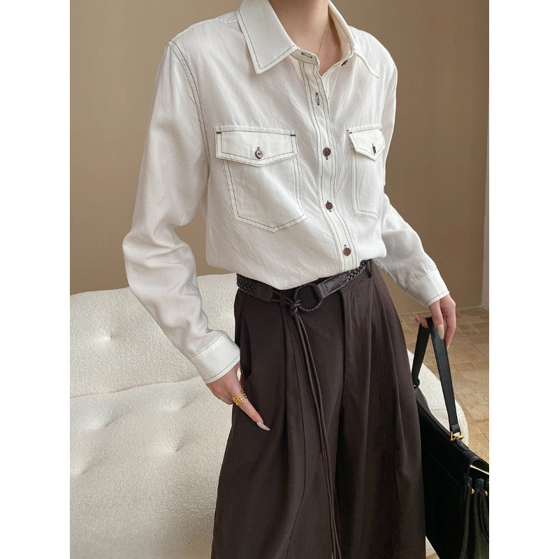 Damen Overshirt Bluse aus Baumwolle mit Brusttaschen und Eleganz - Eveloria