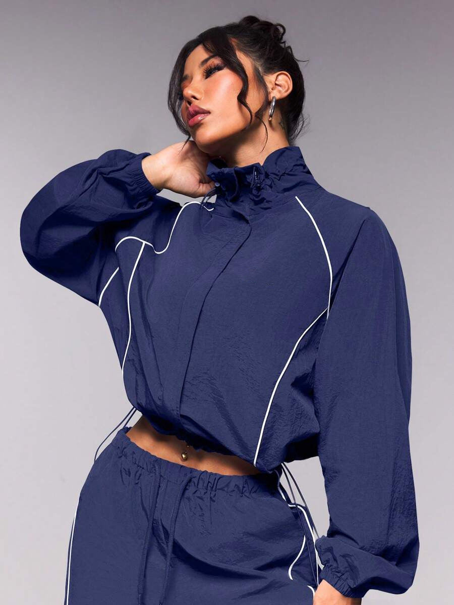 Damen Windbreaker-Jacke Lässiger Schnitt Elastisch Hocher Kragen