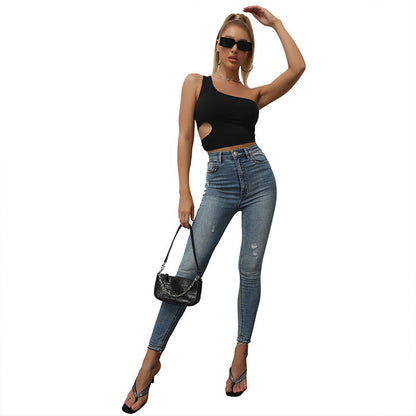Damen Asymmetrisches Crop- Cut-Out-Detail Eveloria