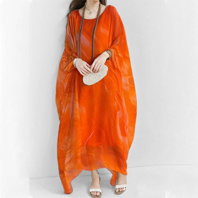 Damen Maxikleid Wasserfarbenmuster Weit Schnitt Eveloria - Eveloria