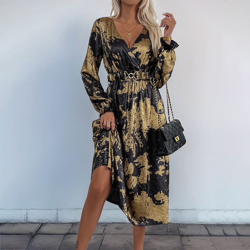 Damen Wickelkleid Elegantes Muster Taillierbarer Gürtel