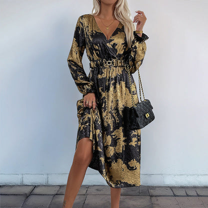 Damen Wickelkleid Elegantes Muster Taillierbarer Gürtel