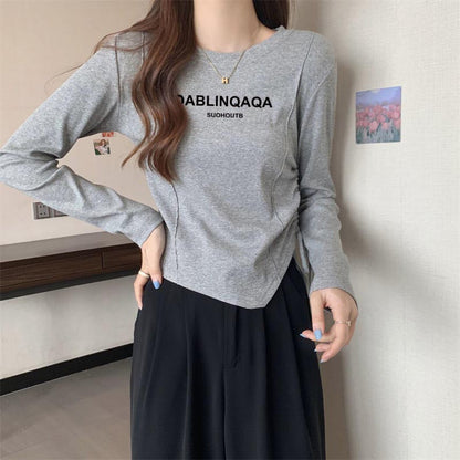Damen Langarmshirt Kreativer Druck Lässiger Schnitt