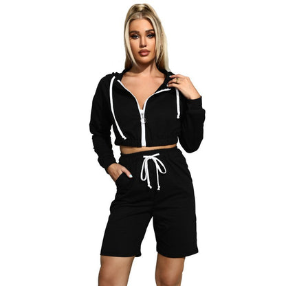 Damen Sportset Kurzpullover High-Waist Shorts