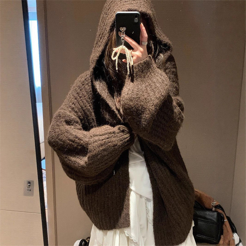Damen Oversized Hoodie-Cardigan Kuschlig V-Ausschnitt Weite Passform