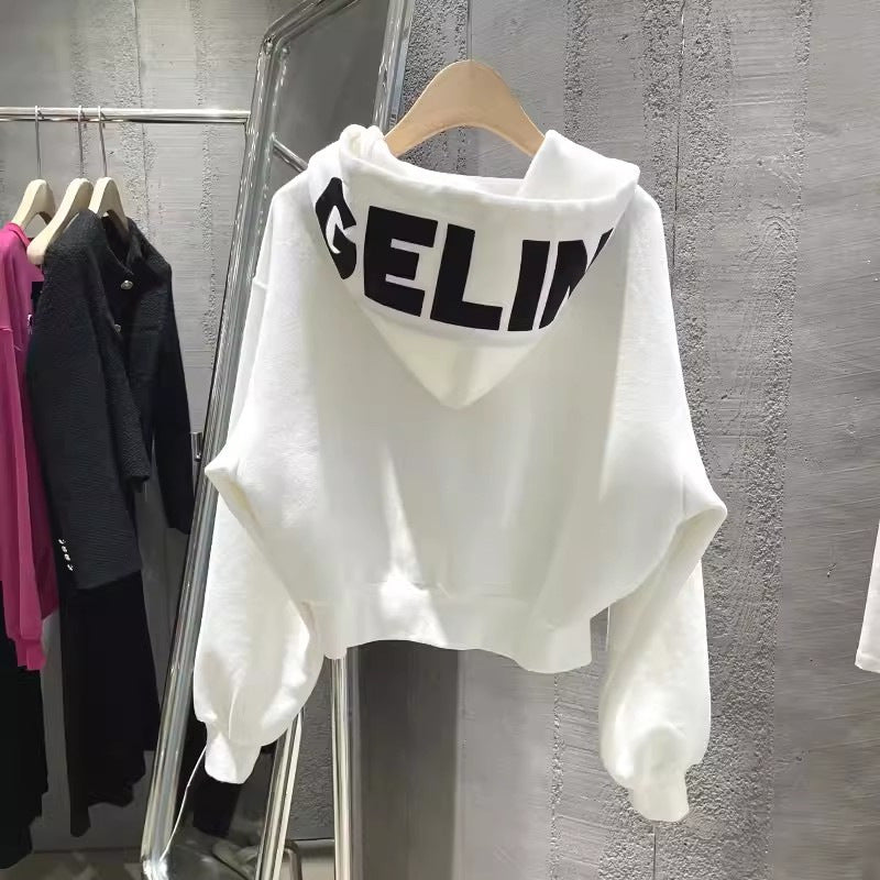 Damen Cropped Kapuzenjacke Lässiger Schnitt Elastisch