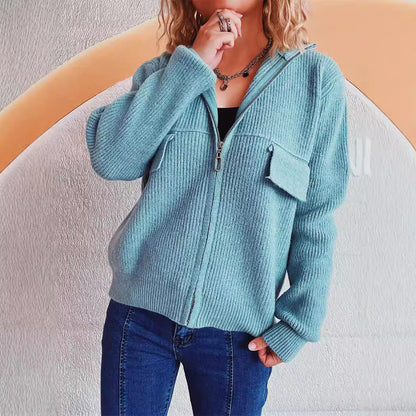 Damen Strickjacke Hochkragen Mit Taschen Anthrazit