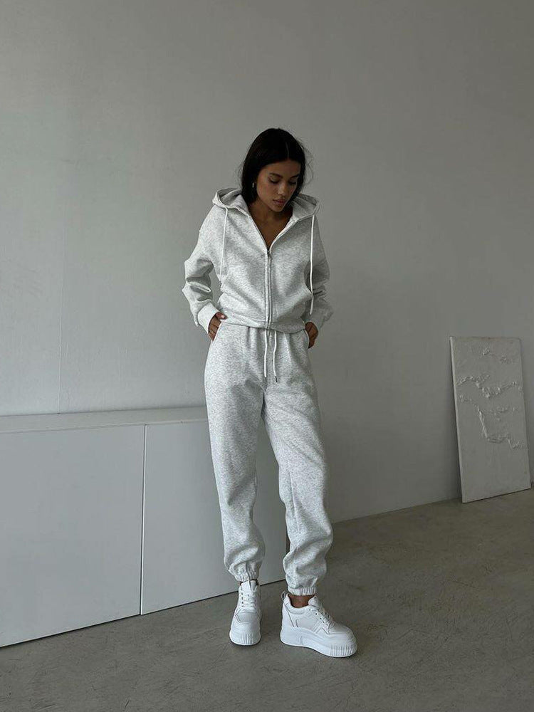 Damen Fleece-Jogginganzug mit Kapuze und Reißverschluss