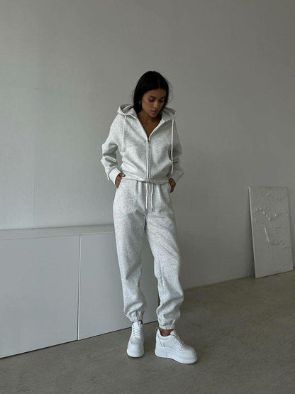 Damen Fleece-Jogginganzug mit Kapuze und Reißverschluss