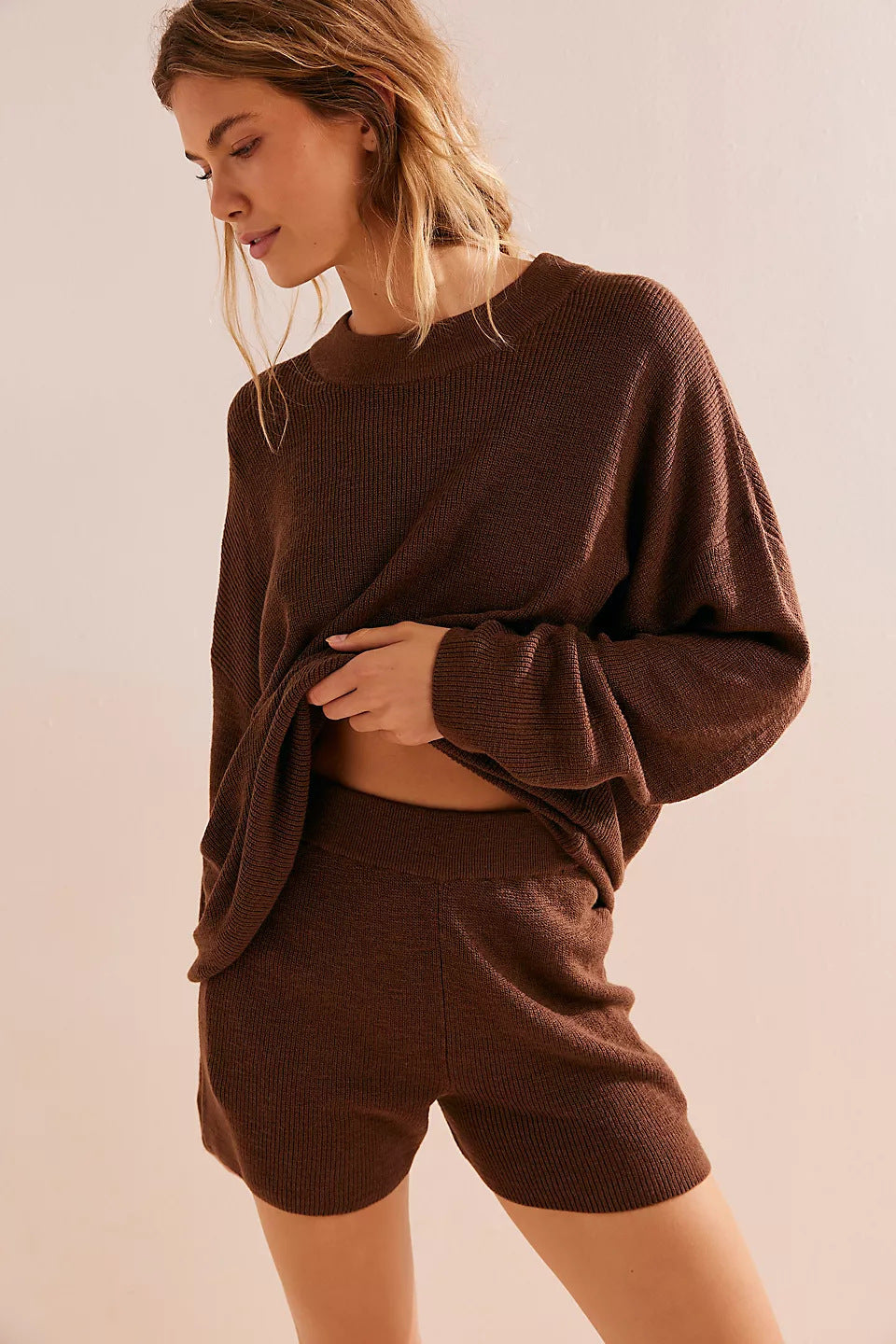 Damen Strickkleid Lässig Tiefkragen Weite Ärmel Eveloria