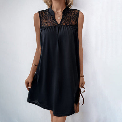 Damen Ärmelloses Kleid Spitzenoberteil Elegantes Design - Eveloria
