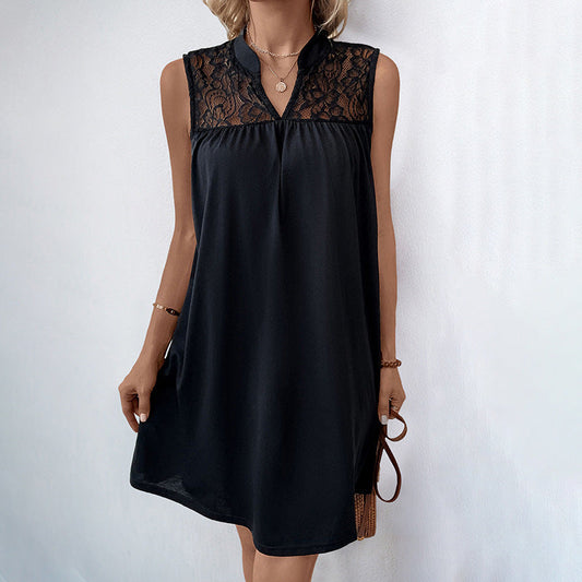 Damen Ärmelloses Kleid Spitzenoberteil Elegantes Design - Eveloria
