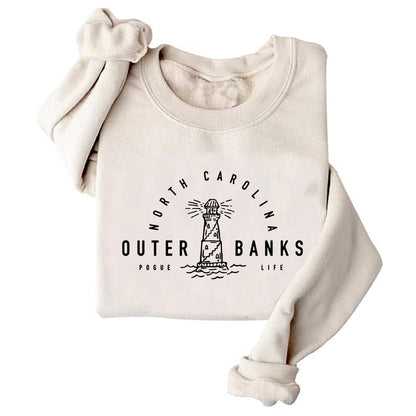 Damen Sweatshirt Leuchtturm-Motiv Lässiger Schnitt Grau Eveloria