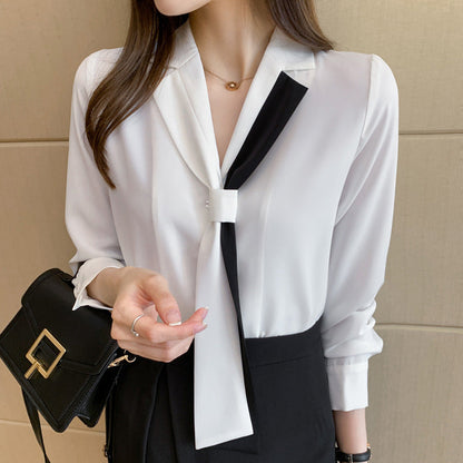 Damen Bluse mit Schleifenkragen und Kontrasten Eveloria