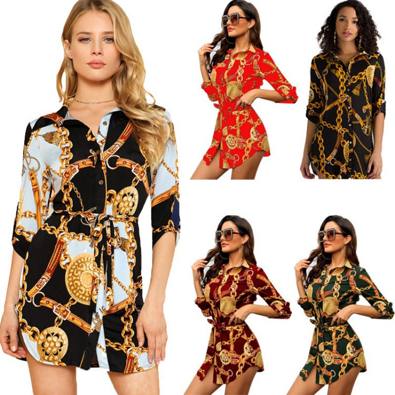 Damen Hemdblusenkleid Trendausschnitt Eveloria
