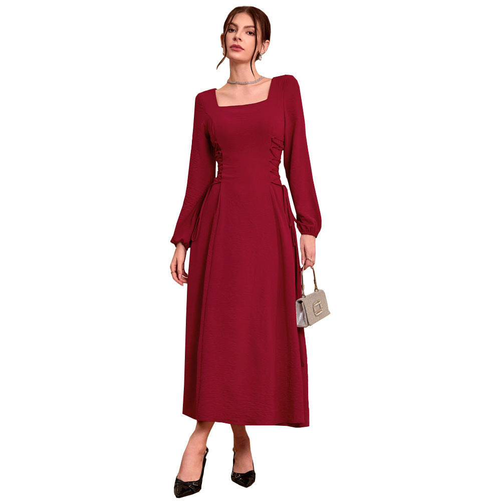 Damen Maxikleid Quadratischer Ausschnitt Rüschen Eveloria