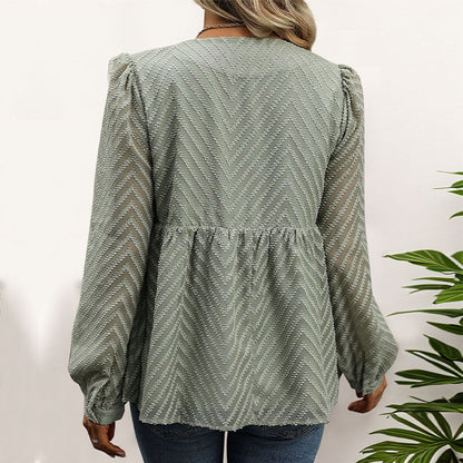 Damen Bluse Rüschendetails Zickzackmuster Eveloria
