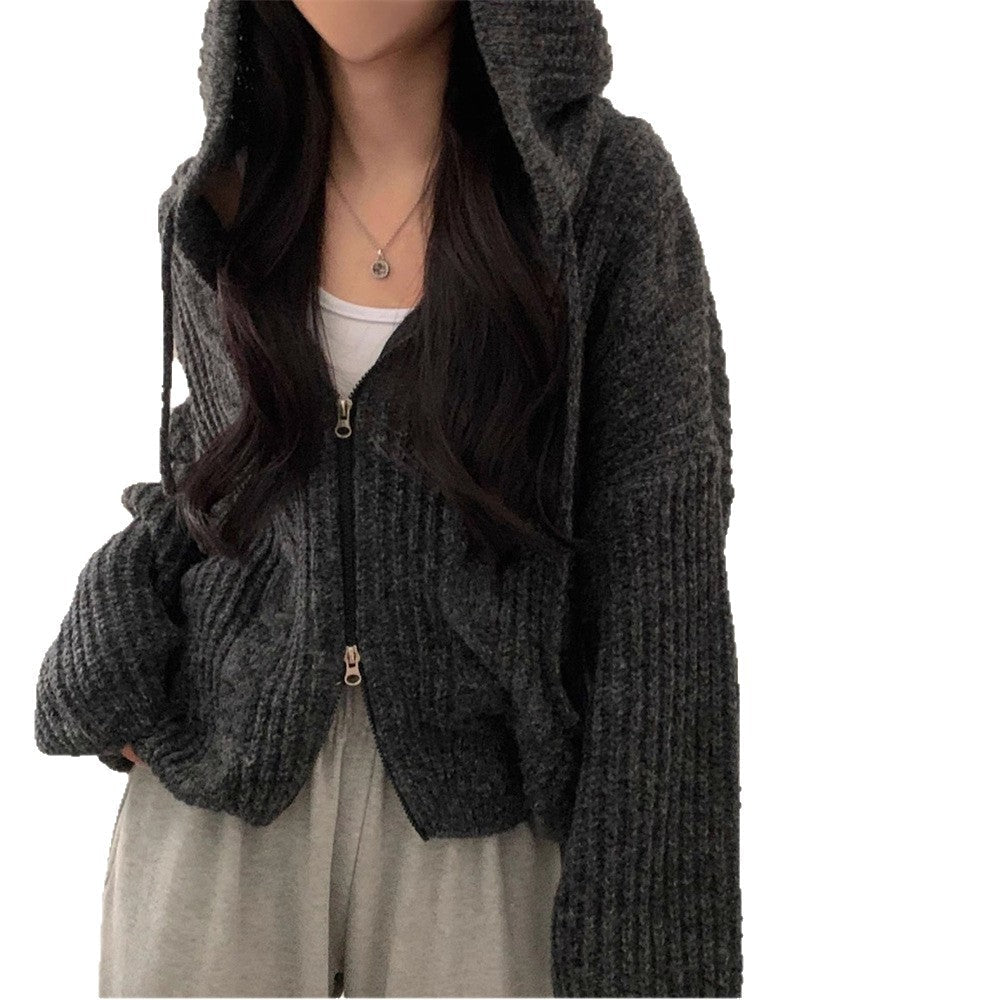 Damen Grobstrickjacke Kapuze Lässig Eveloria