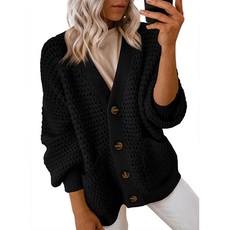Damen Strickjacke Dickstrick Knöpfe Beige Eveloria