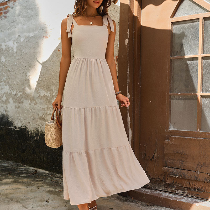 Damen Maxikleid Verstellbare Träger Rüschendetails Eveloria