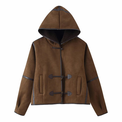 Damen Kunstlederjacke Kapuze Warmfutter Eveloria