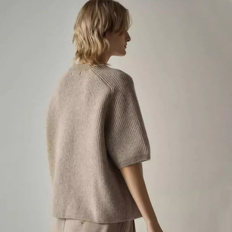 Damen Strickpullover Kurzärmelig Weich Eveloria