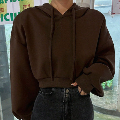 Damen Cropped Kapuzenpullover Oversized Schnitt Eveloria
