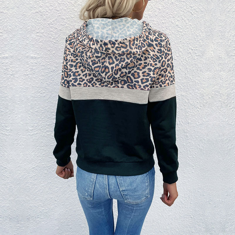 Damen Kapuzenpullover Sportlich Tiermuster Kontrastfarben Eveloria