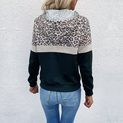 Damen Kapuzenpullover Sportlich Tiermuster Kontrastfarben Eveloria
