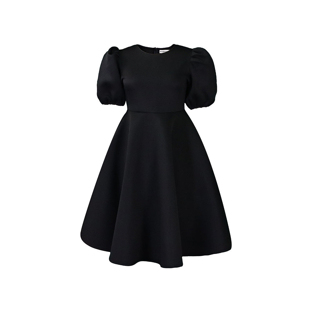 Damen Midikleid Voluminöse Puffärmel Schwingender Rock Eveloria