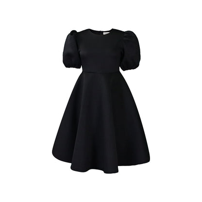 Damen Midikleid Voluminöse Puffärmel Schwingender Rock Eveloria