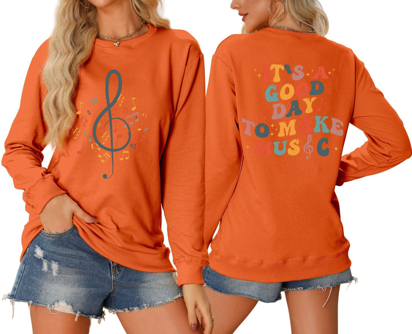 Damen Sweatshirt Musikalisches Motiv Kreativer Schriftzug Grau