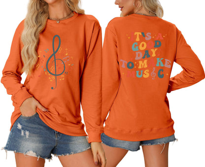 Damen Sweatshirt Musikalisches Motiv Kreativer Schriftzug Grau