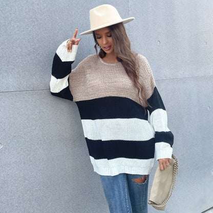 Damen Oversized-Pullover Gestreift Weit Eveloria