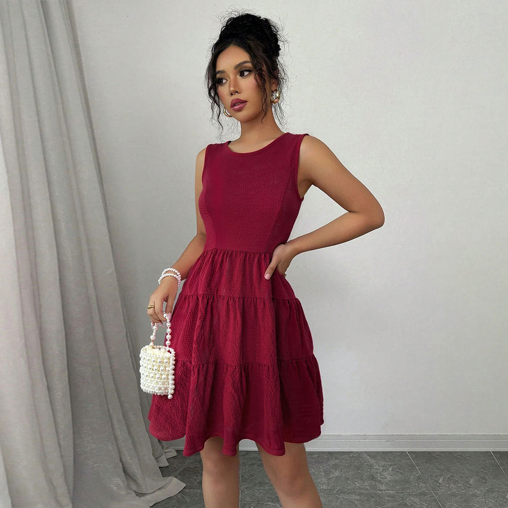 Damen Sommerkleid V-Ausschnitt Rüschensaum Luftig