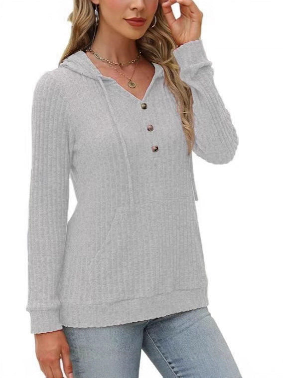 Damen Kapuzenpullover Kuschelfleece Knöpfe Taschen Beige