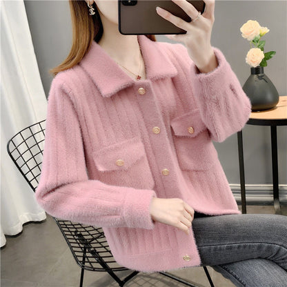 Damen Strickjacke Kuschelig mit Knöpfen und Taschen Grau