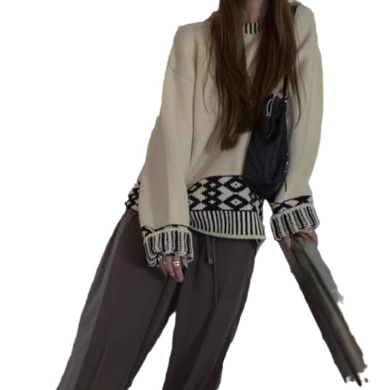 Damen Oversize-Pullover Strick aus Acryl auffälliges Muster
