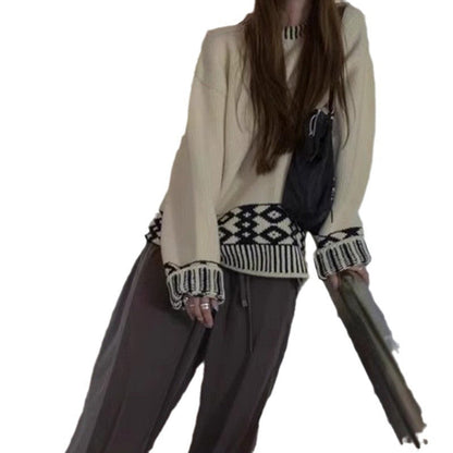 Damen Oversize-Pullover Strick aus Acryl auffälliges Muster