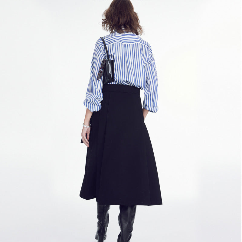 Damen Bluse Feinestreifen Modisch Knöpfe Weiß