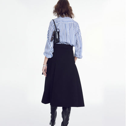 Damen Bluse Feinestreifen Modisch Knöpfe Weiß