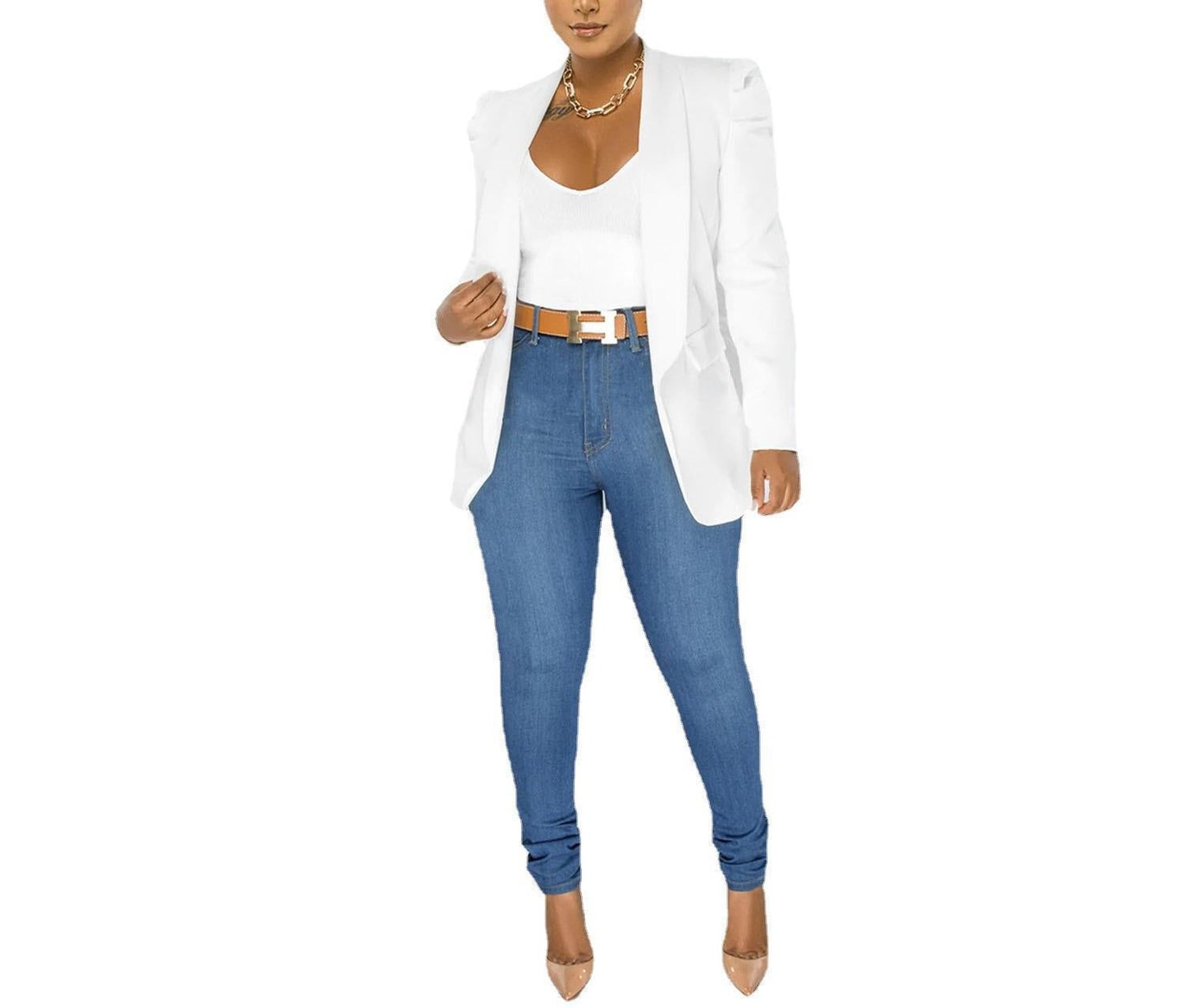Damen Blazerjacke Puffärmel Tailliert Eveloria