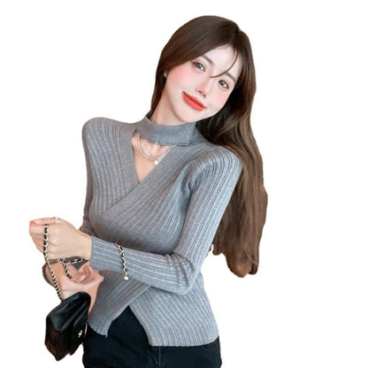 Damen Wickeloberteil geripptes Strickmaterial Eveloria