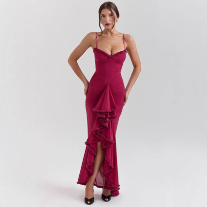 Damen Maxikleid Rüschendetails Figurbetonter Schnitt Eveloria