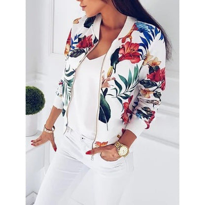 Damen Blousonjacke Tropisches Blumenmuster Elastisch