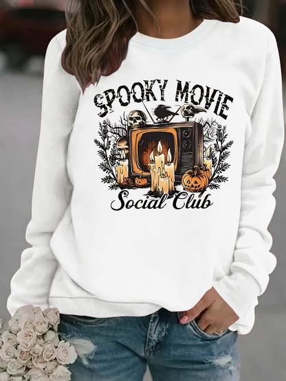Damen Sweatshirt Spooky Film-Motiv Lässiger Schnitt Eveloria